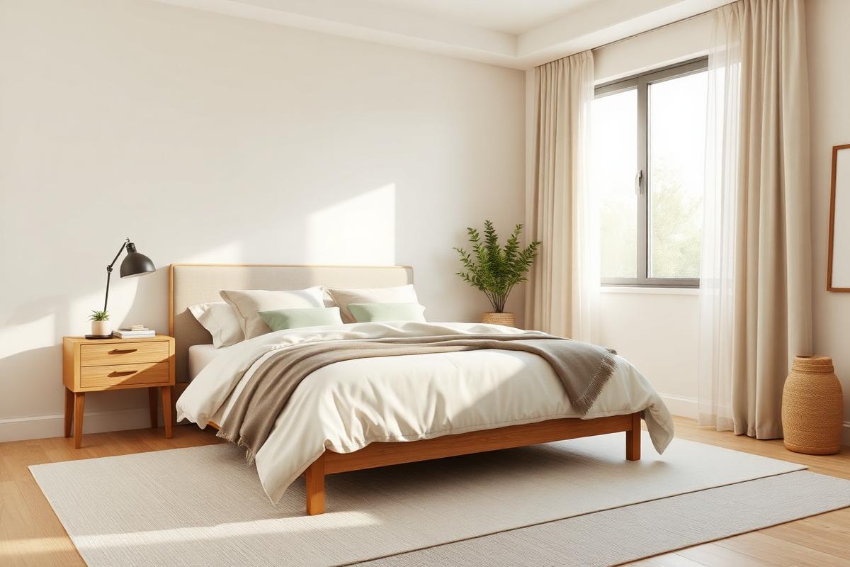 Virtual interior design of a sage primary bedroom