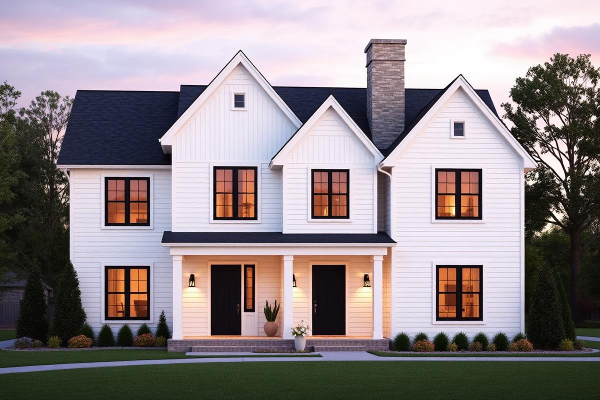 Modern Farmhouse Build Builder Visualization · Exterior Rendering by Huntly Homes